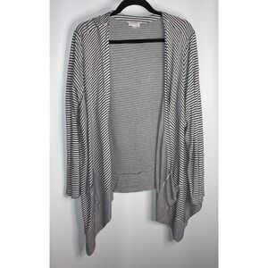 J.Jill Open Front White Black Striped High Low Cardigan 2X Sweater Pockets Light